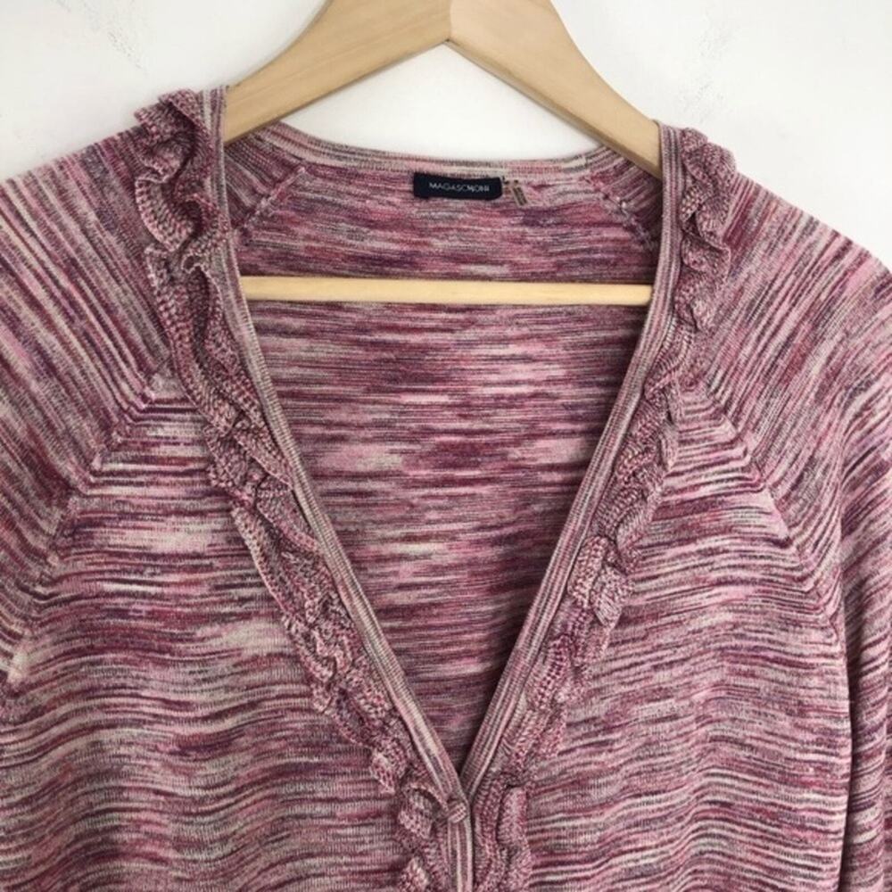 Magaschoni Silk Ruffle Metallic Cardigan Size Large - Picture 4 of 15